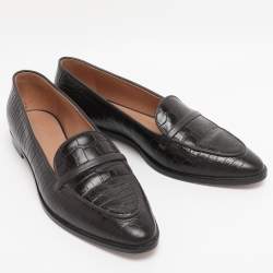 Pre Owned Malone Souliers Brown Croc Embossed Leather Barry Smoking Slippers Size 41