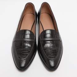 Pre Owned Malone Souliers Brown Croc Embossed Leather Barry Smoking Slippers Size 41