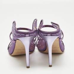 Pre Owned Malone Souliers Purple Leather and Mesh Crystals Embellished Maureen Mules Size 39