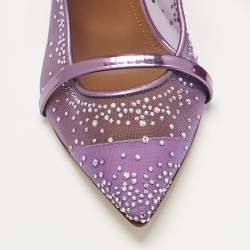 Pre Owned Malone Souliers Purple Leather and Mesh Crystals Embellished Maureen Mules Size 39