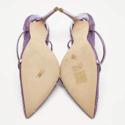 Pre Owned Malone Souliers Purple Leather and Mesh Crystals Embellished Maureen Mules Size 39