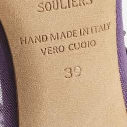 Pre Owned Malone Souliers Purple Leather and Mesh Crystals Embellished Maureen Mules Size 39