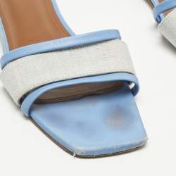 Pre Owned Malone Souliers Grey/Blue Leather And Fabric Flat Slides Size 38