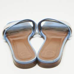 Pre Owned Malone Souliers Grey/Blue Leather And Fabric Flat Slides Size 38