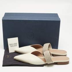 Pre Owned Malone Souliers Cream Croc Embossed Leather Maisie Mules Size 41.5