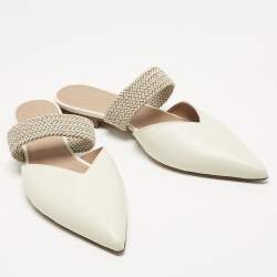 Pre Owned Malone Souliers Cream Croc Embossed Leather Maisie Mules Size 41.5