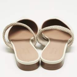 Pre Owned Malone Souliers Cream Croc Embossed Leather Maisie Mules Size 41.5