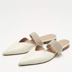 Pre Owned Malone Souliers Cream Croc Embossed Leather Maisie Mules Size 41.5