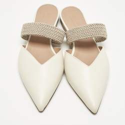 Pre Owned Malone Souliers Cream Croc Embossed Leather Maisie Mules Size 41.5