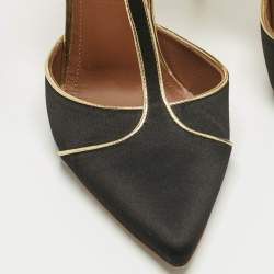 Pre Owned Malone Souliers Black/Gold Leather and Satin Imogen Slide Sandals Size 38