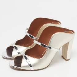 Pre Owned Malone Souliers Silver/Gold Leather Norah Slide Sandals Size 39