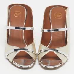 Pre Owned Malone Souliers Silver/Gold Leather Norah Slide Sandals Size 39