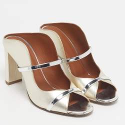 Pre Owned Malone Souliers Silver/Gold Leather Norah Slide Sandals Size 39