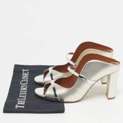 Pre Owned Malone Souliers Silver/Gold Leather Norah Slide Sandals Size 39