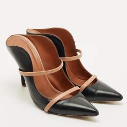 Pre Owned Malone Souliers Black/Beige Leather Maureen Heel Mules Size 39