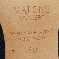 Pre Owned Malone Souliers Navy Blue Fabric and Leather Maureen Mules Size 40