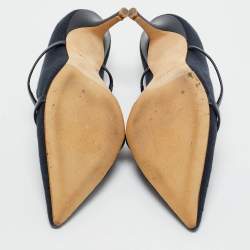 Pre Owned Malone Souliers Navy Blue Fabric and Leather Maureen Mules Size 40