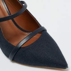 Pre Owned Malone Souliers Navy Blue Fabric and Leather Maureen Mules Size 40