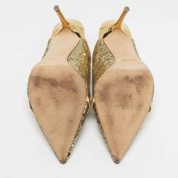 Pre Owned Malone Souliers Gold Leather and Sequins Marion Pumps Size 40