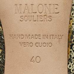 Pre Owned Malone Souliers Gold Leather and Sequins Marion Pumps Size 40
