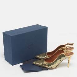 Pre Owned Malone Souliers Gold Leather and Sequins Marion Pumps Size 40