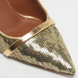 Pre Owned Malone Souliers Gold Leather and Sequins Marion Pumps Size 40