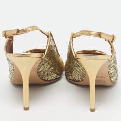 Pre Owned Malone Souliers Gold Leather and Sequins Marion Pumps Size 40