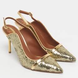 Pre Owned Malone Souliers Gold Leather and Sequins Marion Pumps Size 40