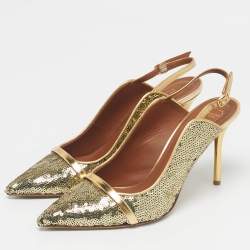 Pre Owned Malone Souliers Gold Leather and Sequins Marion Pumps Size 40