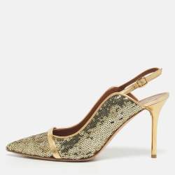 Pre Owned Malone Souliers Gold Leather and Sequins Marion Pumps Size 40