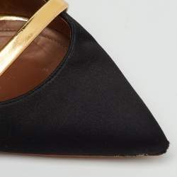 Pre Owned Malone Souliers Black/Gold Satin and Leather Maureen Mules Size 38