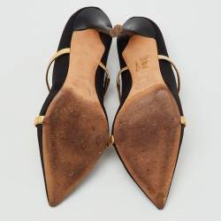 Pre Owned Malone Souliers Black/Gold Satin and Leather Maureen Mules Size 38