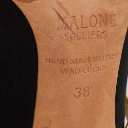 Pre Owned Malone Souliers Black/Gold Satin and Leather Maureen Mules Size 38