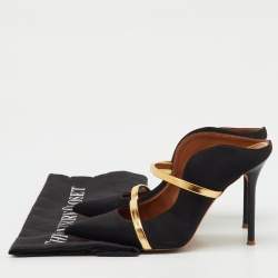 Pre Owned Malone Souliers Black/Gold Satin and Leather Maureen Mules Size 38