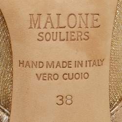 Pre Owned Malone Souliers Gold Leather and Mesh bobbi Mules Size 38