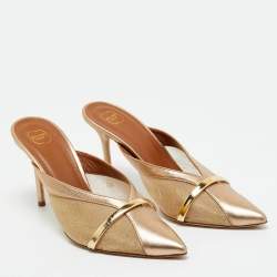Pre Owned Malone Souliers Gold Leather and Mesh bobbi Mules Size 38