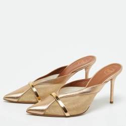 Pre Owned Malone Souliers Gold Leather and Mesh bobbi Mules Size 38