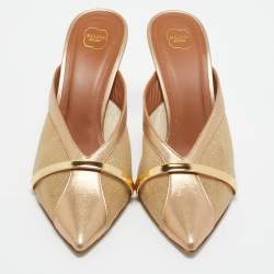 Pre Owned Malone Souliers Gold Leather and Mesh bobbi Mules Size 38