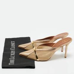 Pre Owned Malone Souliers Gold Leather and Mesh bobbi Mules Size 38