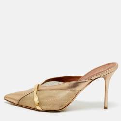 Pre Owned Malone Souliers Gold Leather and Mesh bobbi Mules Size 38