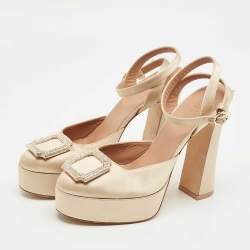 Pre Owned Malone Souliers Beige Satin Teese Platform Ankle Wrap Pumps Size 39