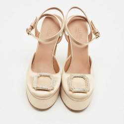 Pre Owned Malone Souliers Beige Satin Teese Platform Ankle Wrap Pumps Size 39