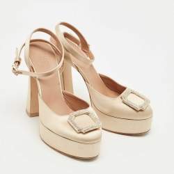Pre Owned Malone Souliers Beige Satin Teese Platform Ankle Wrap Pumps Size 39