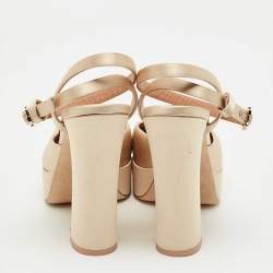 Pre Owned Malone Souliers Beige Satin Teese Platform Ankle Wrap Pumps Size 39