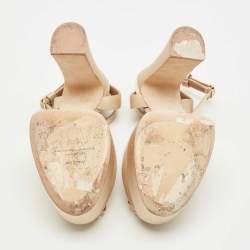 Pre Owned Malone Souliers Beige Satin Teese Platform Ankle Wrap Pumps Size 39