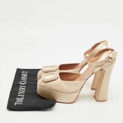 Pre Owned Malone Souliers Beige Satin Teese Platform Ankle Wrap Pumps Size 39