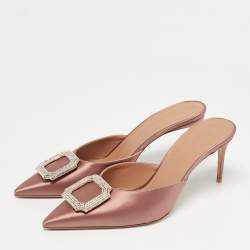 Pre Owned Malone Souliers Pink Satin Mona 70 Crystal Embellished Mules Size 41