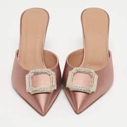 Pre Owned Malone Souliers Pink Satin Mona 70 Crystal Embellished Mules Size 41