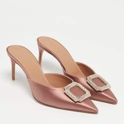 Pre Owned Malone Souliers Pink Satin Mona 70 Crystal Embellished Mules Size 41