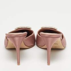 Pre Owned Malone Souliers Pink Satin Mona 70 Crystal Embellished Mules Size 41
